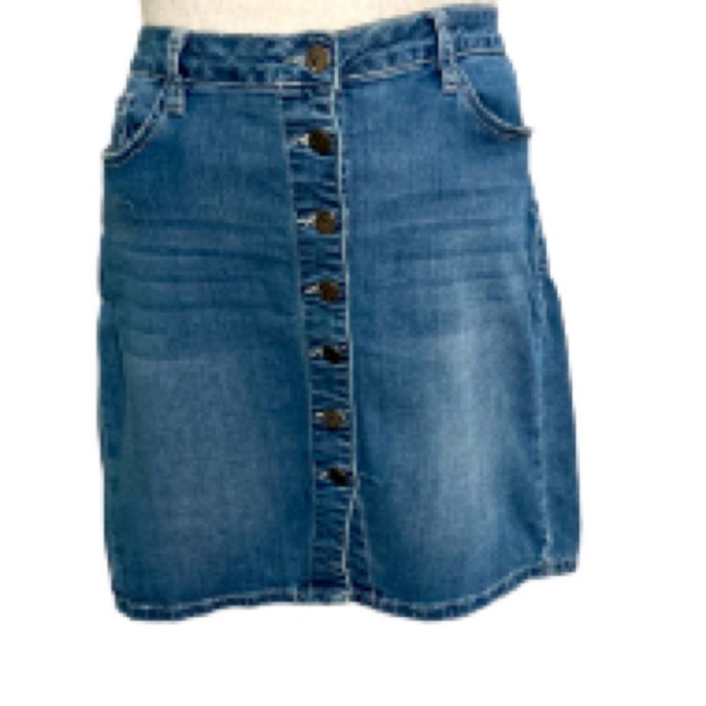 EARL JEANS Blue Denim Skirt slight A-line Button Front Womens 12 Petite